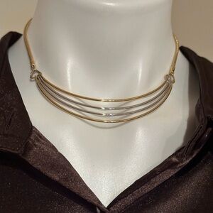 NAPIER Vintage Gold & Silver Tone Curved Layer Snake Chain 4 Row Necklace
